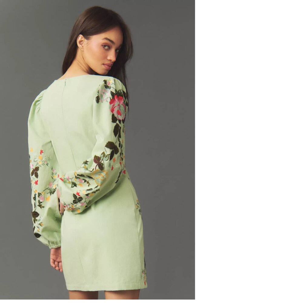 Anthropologie Let Me Be Long-Sleeve Embroidered Mini Dress XSP PXS new petite - Picture 2 of 9